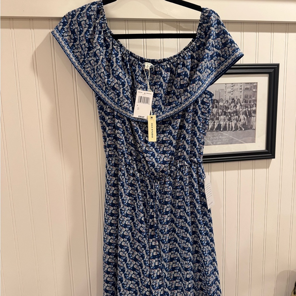 Max Studio Blue and White Floral Jumpsuit